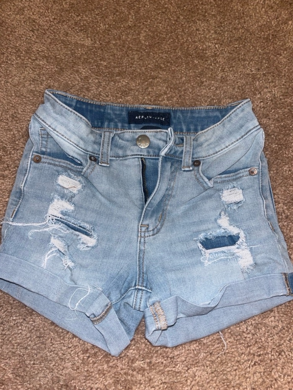 Aeropostale Distressed Light Blue Cuffed Denim Shorts